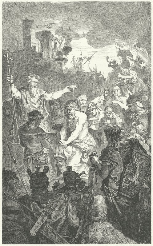Il battesimo di Clodoveo I, re dei Franchi, 496 (incisione) da German School