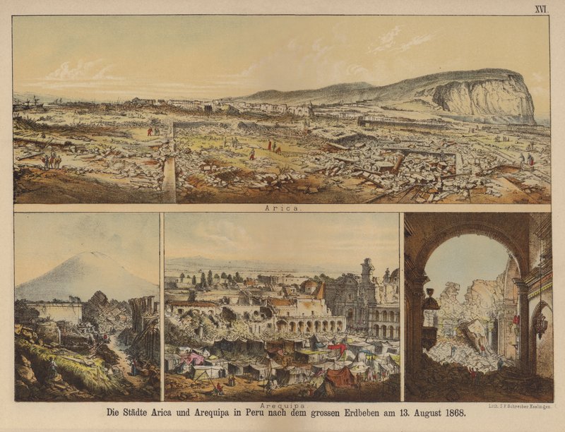 Le città di Arica e Arequipa in Perù dopo il grande terremoto del 13 agosto 1868 da German School