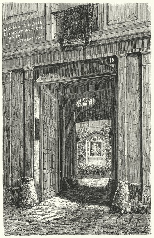 La casa a Parigi dove il drammaturgo francese Pierre Corneille morì nel 1684 (incisione) da German School