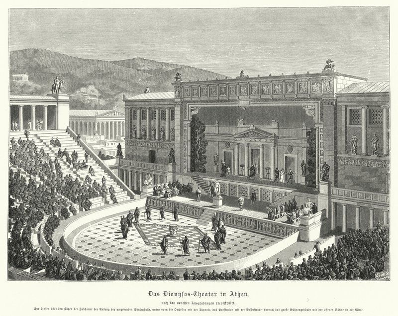 Teatro di Dioniso Eleutereo, Atene, Antica Grecia (incisione) da German School
