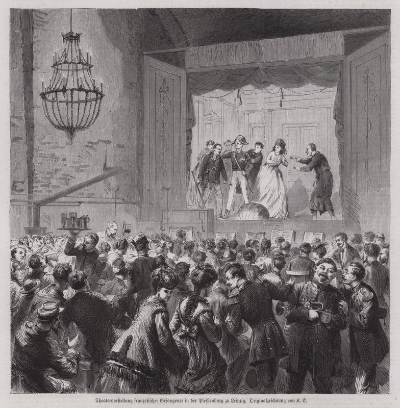 Spettacolo teatrale dei prigionieri francesi della Guerra Franco-Prussiana nella Pleissenburg, Lipsia, Germania da German School