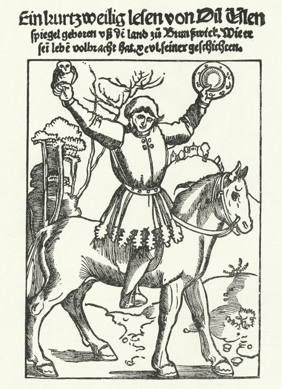 Till Eulenspiegel raffigurato con gufo e specchio (incisione) da German School