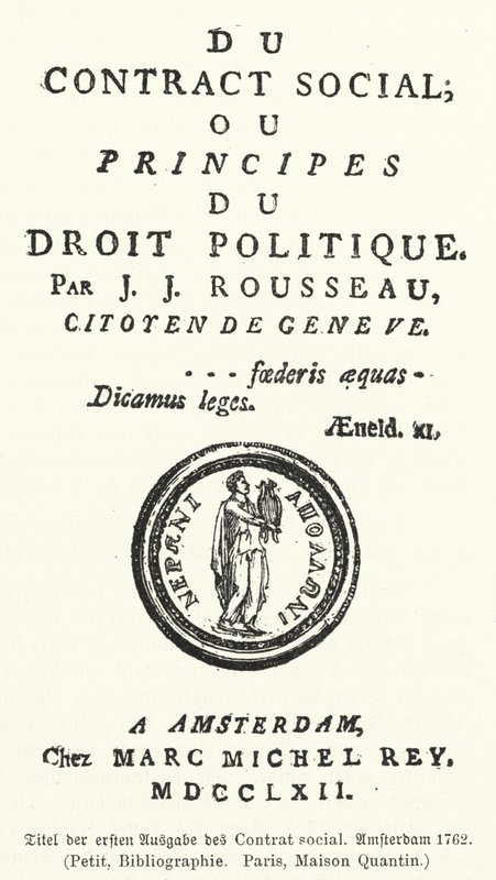 Pagina del titolo della prima edizione de Il contratto sociale di Jean-Jacques Rousseau da German School