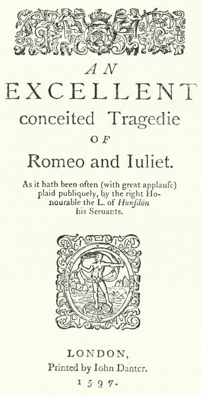 Pagina del titolo della prima edizione in quarto di Romeo e Giulietta di Shakespeare (incisione) da German School