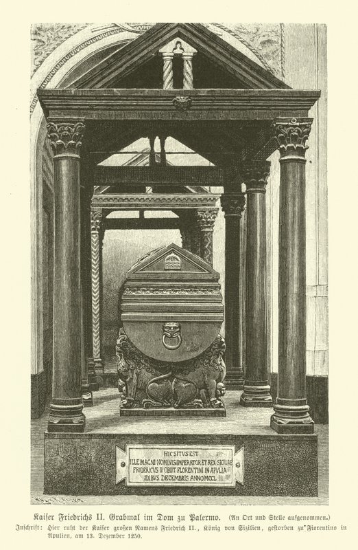 Tomba di Federico II, Sacro Romano Imperatore, nella Cattedrale di Palermo, Sicilia da German School