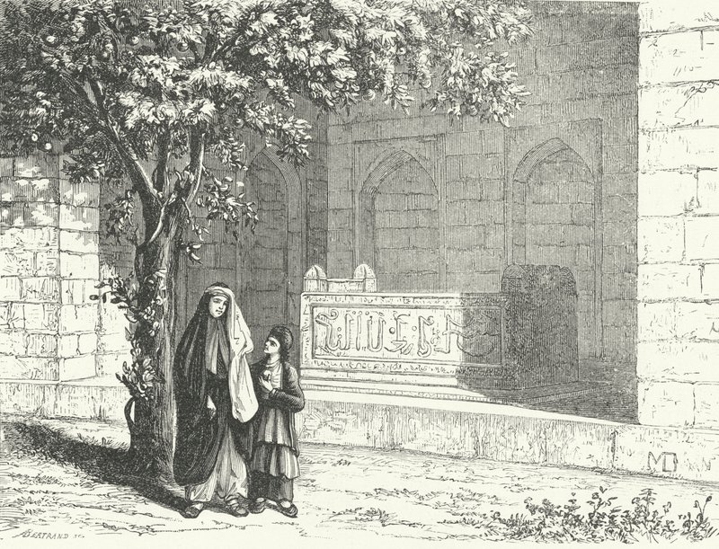 Tomba del poeta persiano Saadi nella città iraniana di Shiraz (incisione) da German School
