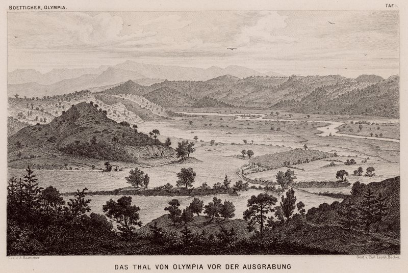 Valle di Olimpia, Grecia, prima degli scavi archeologici da German School