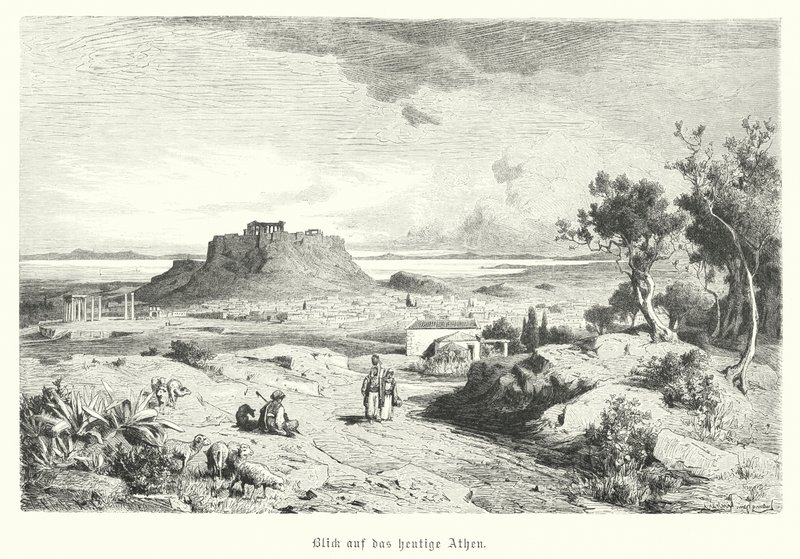 Veduta di Atene, Grecia, fine XIX secolo (incisione) da German School