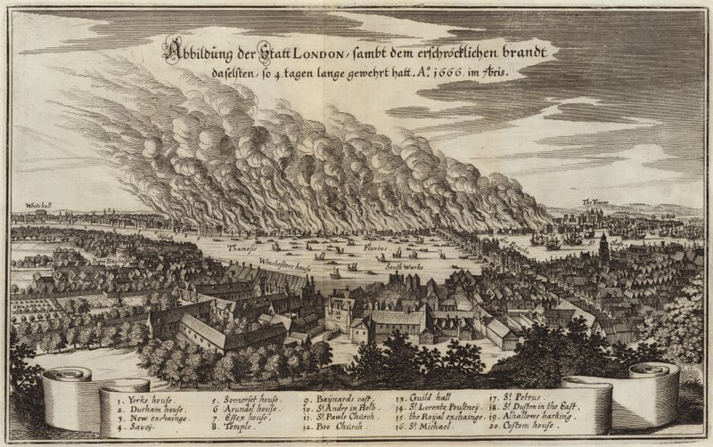 Veduta della città di Londra e del terribile incendio che bruciò per quattro giorni da German School