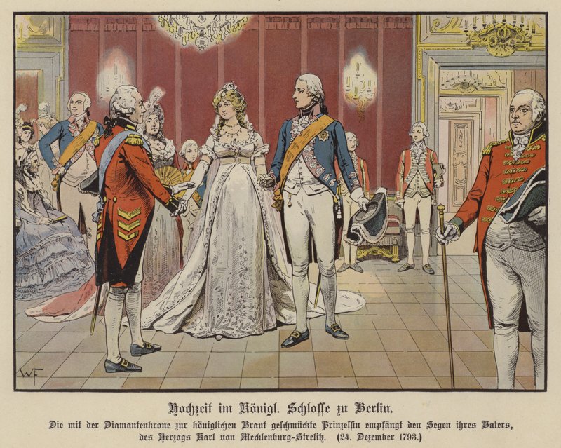 Matrimonio del principe ereditario Federico Guglielmo di Prussia e della principessa Luisa di Meclemburgo-Strelitz nel Palazzo Reale, Berlino, 24 dicembre 1793 da German School