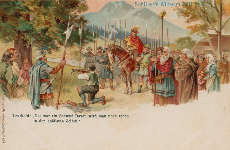 Guglielmo Tell che spara alla mela sulla testa del figlio da German School