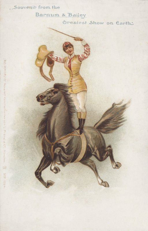 Donna a cavallo del circo Barnum e Bailey (cromolito) da German School