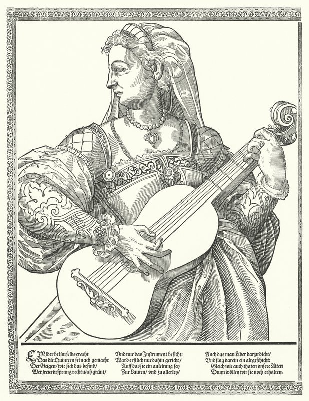 Donna che suona una chitarra (incisione) da German School