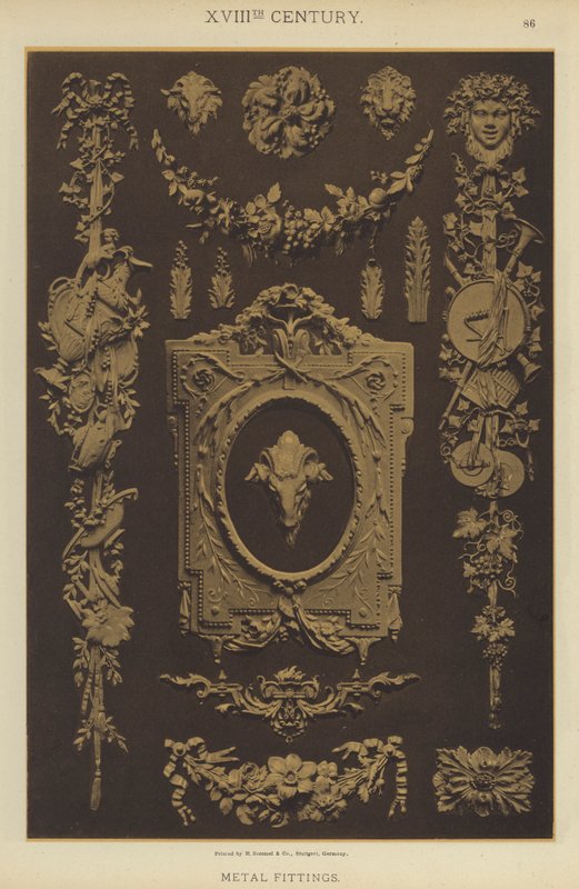 XVIII secolo, accessori in metallo (litografia a colori) da German School