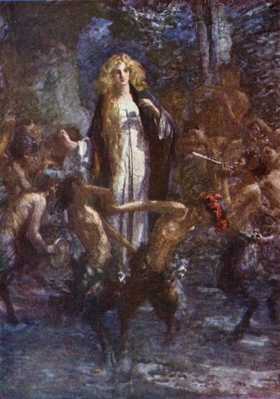 "I satiri danzavano intorno a lei con gioia" da Gertrude E. Demain (after) Hammond
