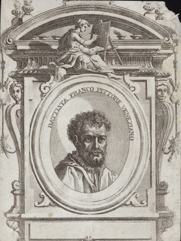 Battista Franco Veneziano, nato come Giovanni Battista Franco, un artista italiano. Incisione di Giorgio Vasari da Giorgio Vasari