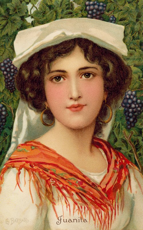 Ritratto di una donna con una vite (litografia a colori) da Giovanni Barbaro