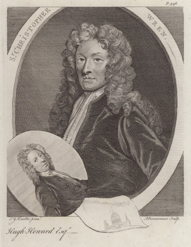 Sir Christopher Wren, architetto inglese, e Hugh Howard, artista e collezionista inglese (incisione) da Godfrey (after) Kneller