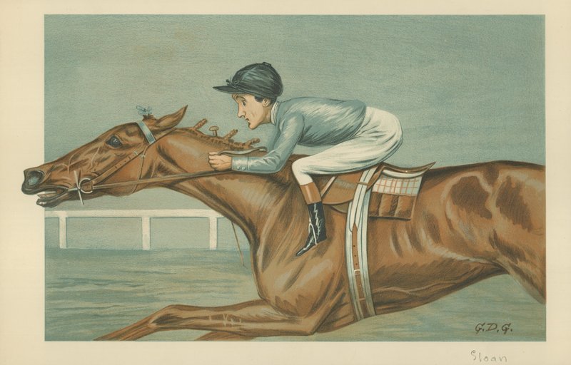 Tod Sloan, un fantino americano, 25 maggio 1899, caricatura di Vanity Fair da Godfrey Douglas Giles