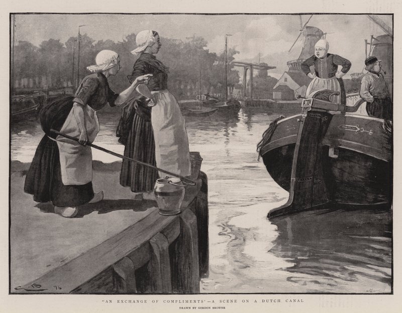 Uno scambio di complimenti, una scena su un canale olandese da Gordon Frederick Browne
