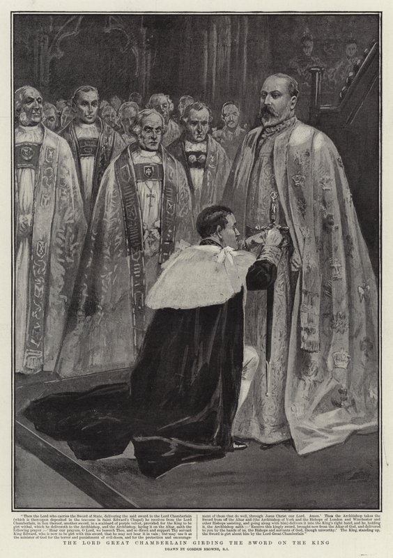 Il Gran Ciambellano che cinge la spada al Re da Gordon Frederick Browne