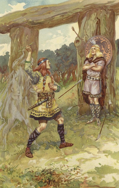 Hodur prese il vischio da Loki, e Loki guidò il suo braccio, e lo scagliò contro Baldur, e con un grido acuto Baldur cadde morto da Gordon Frederick Browne