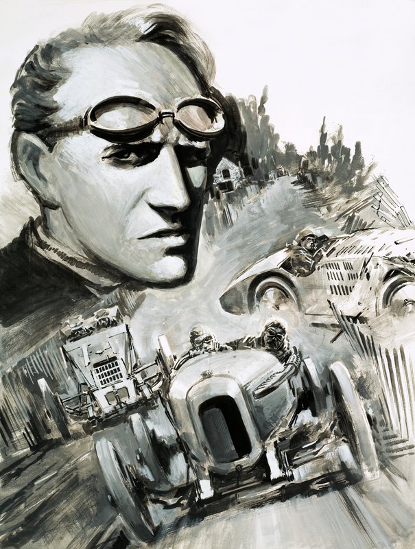 Henry Segrave è stato il primo uomo a superare la barriera delle 200 miglia orarie (gouache su carta) da Graham Coton