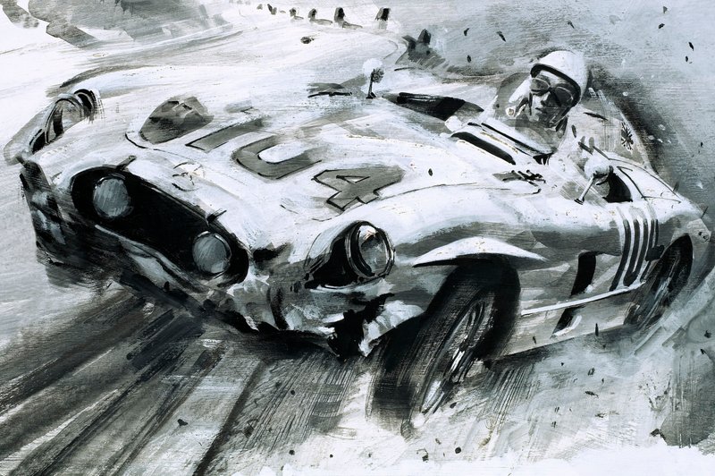 Stirling Moss (guazzo su carta) da Graham Coton