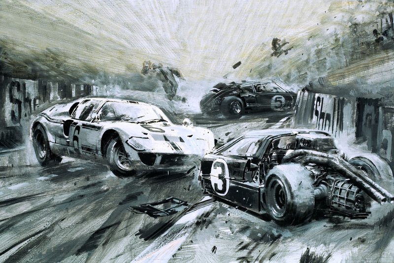 La gara di Le Mans nel 1967 (gouache su carta) da Graham Coton