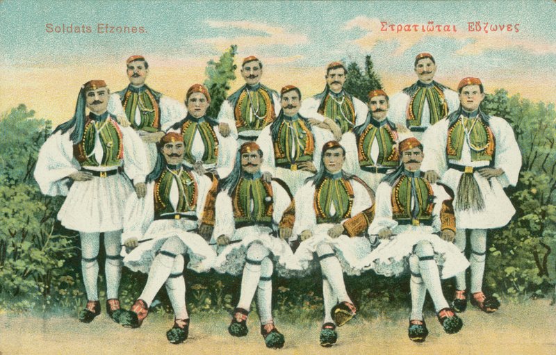 Soldati di Evzones (litografia a colori) da Greek School