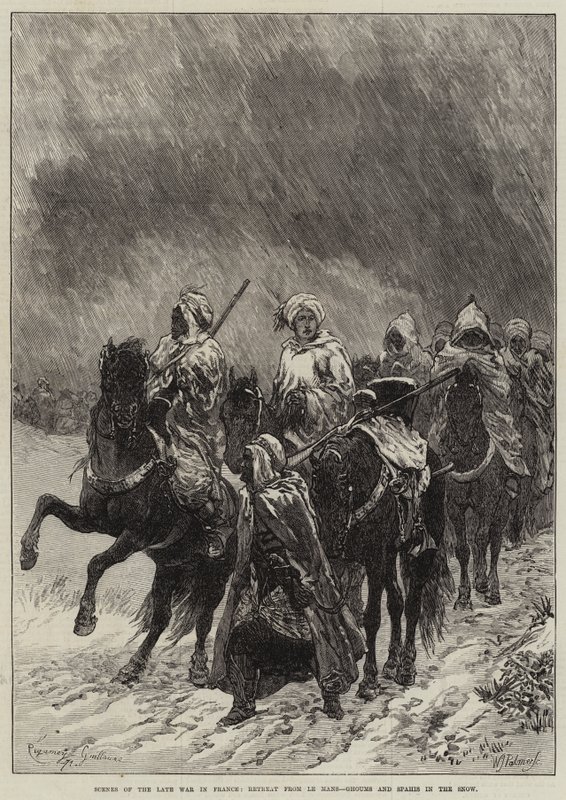 Scene della Guerra Recente in Francia, Ritirata da Le Mans, Ghoums e Spahis nella Neve da Guillaume Regamey