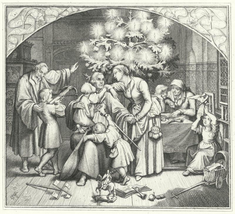 Martin Lutero e la sua famiglia festeggiano la stagione delle feste (incisione) da Gustav Ferdinand Leopold Konig