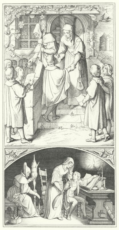 Martin Lutero da giovane studente canta nella città di Eisenach (incisione) da Gustav Ferdinand Leopold Konig