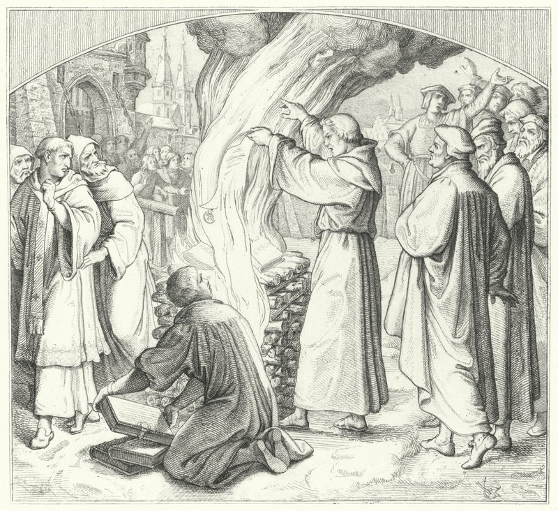 Martin Lutero brucia la bolla papale a Wittenberg, 1520 da Gustav Ferdinand Leopold Konig