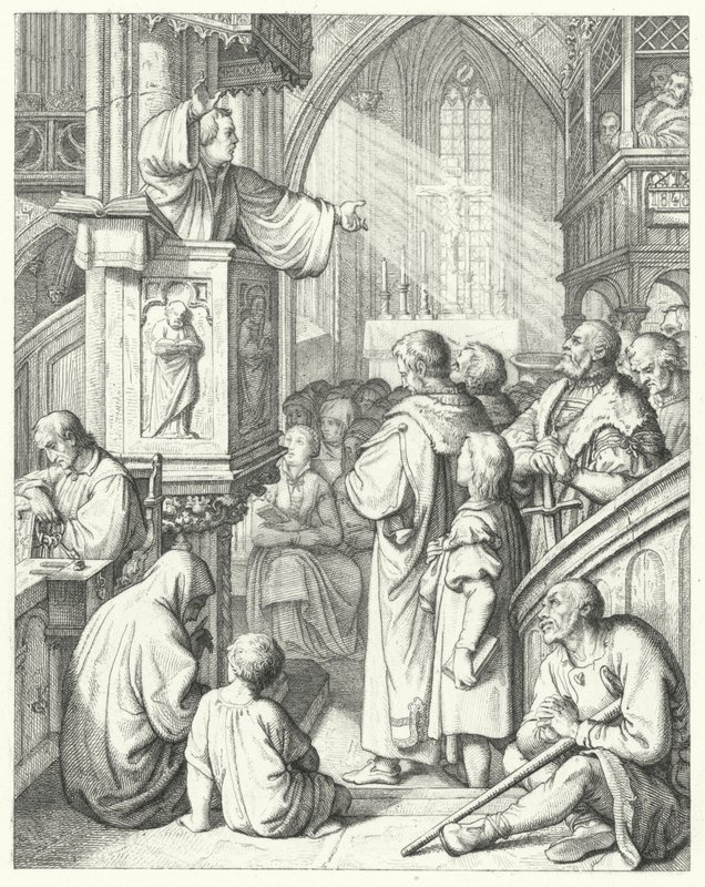 Martin Lutero tiene un sermone (incisione) da Gustav Ferdinand Leopold Konig