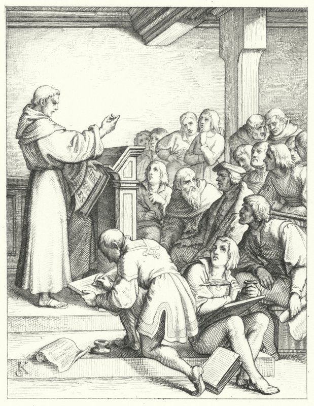 Martin Lutero in una lezione di filosofia e teologia per la sua laurea da Gustav Ferdinand Leopold Konig