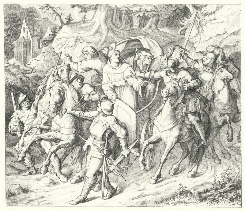 Martin Lutero viene rapito al suo ritorno dalla Dieta di Worms, 1521 da Gustav Ferdinand Leopold Konig
