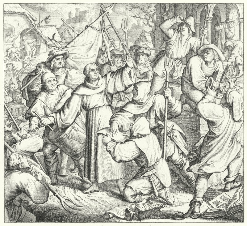 Martin Lutero predica contro i ribelli e la guerra dei contadini (incisione) da Gustav Ferdinand Leopold Konig