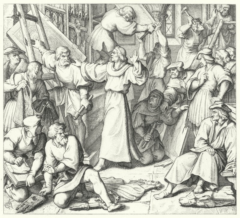 Martin Lutero trattiene gli iconoclasti a Wittenberg (incisione) da Gustav Ferdinand Leopold Konig