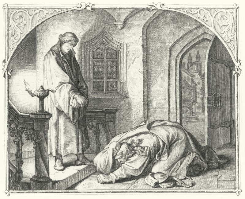 Martin Lutero con il mercante Hans Kohlhase (incisione) da Gustav Ferdinand Leopold Konig