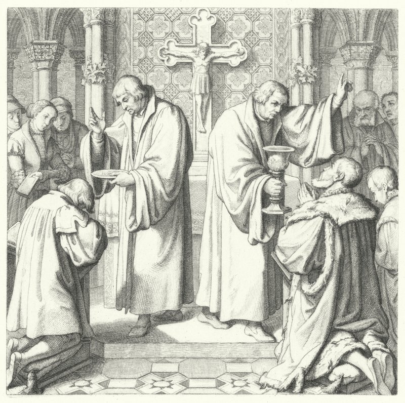 La Santa Comunione mostrata in forme protestanti e cattoliche (incisione) da Gustav Ferdinand Leopold Konig