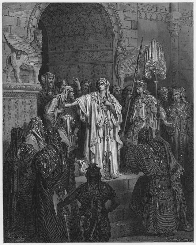 La regina Vasti rifiuta di obbedire al comando di Assuero da Gustave Dore