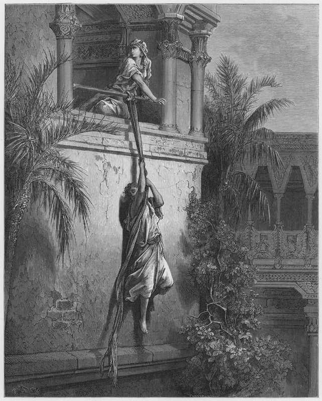La fuga di Davide attraverso la finestra da Gustave Dore