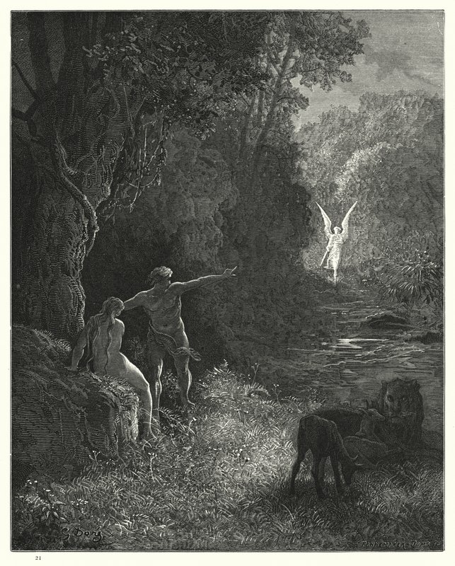 Illustrazione di Gustave Doré per Il Paradiso Perduto di Milton, Libro V, versi 309, 310 da Gustave Dore