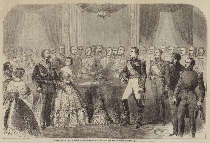 Firma del contratto di matrimonio tra il principe Napoleone e la principessa Clotilde da Gustave Janet