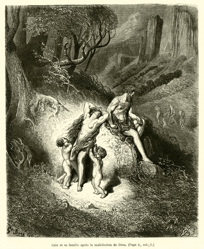 Caino e la sua famiglia dopo la maledizione di Dio da Gustave after Dore