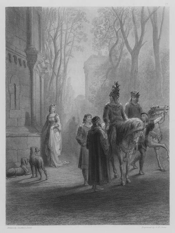 Lancillotto saluta Elaine da Gustave after Dore