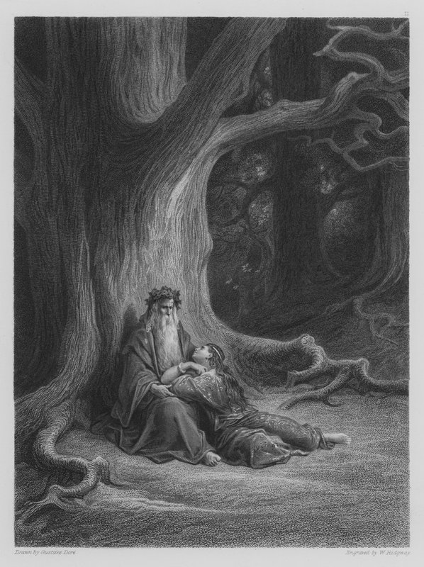 Vivien e Merlino riposano da Gustave after Dore