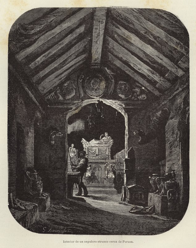 Interno di una tomba etrusca vicino a Perugia da Gustave Bauernfeind