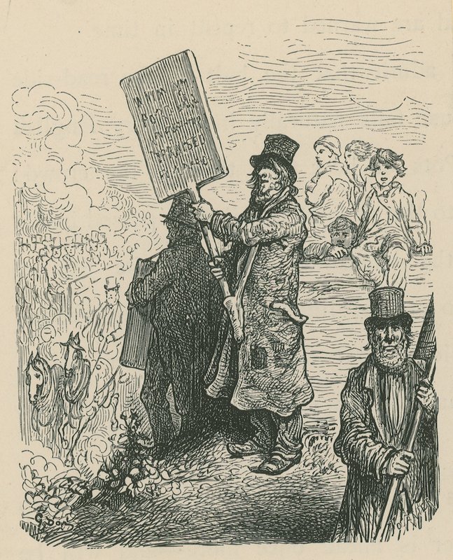 Un uomo che tiene un cartello a una protesta da Gustave Dore